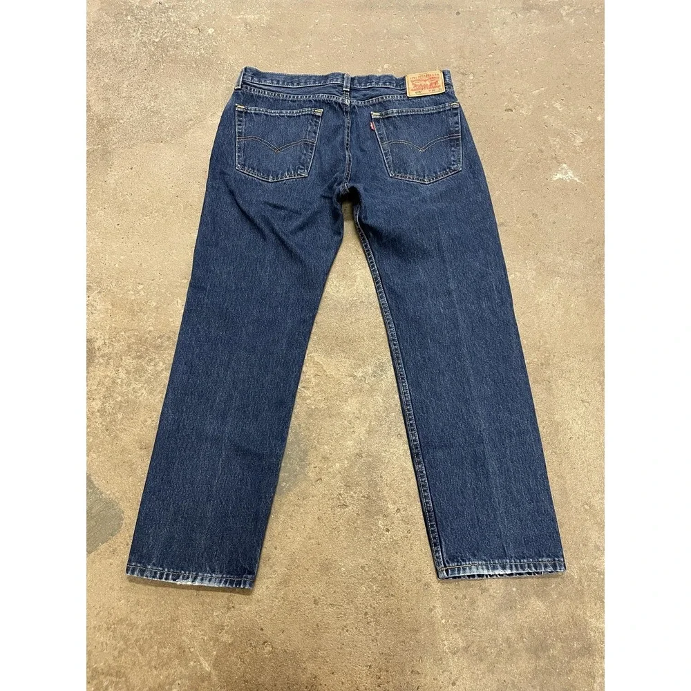 Levis 505 Jeans Mens 36x30 Dark Wash Blue Denim Regular Straight Leg‎ Zip Fly
